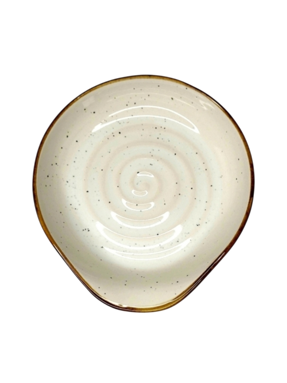 Old East Main Ceramic Spoon Rest - Speckled Cream with Brown Rim